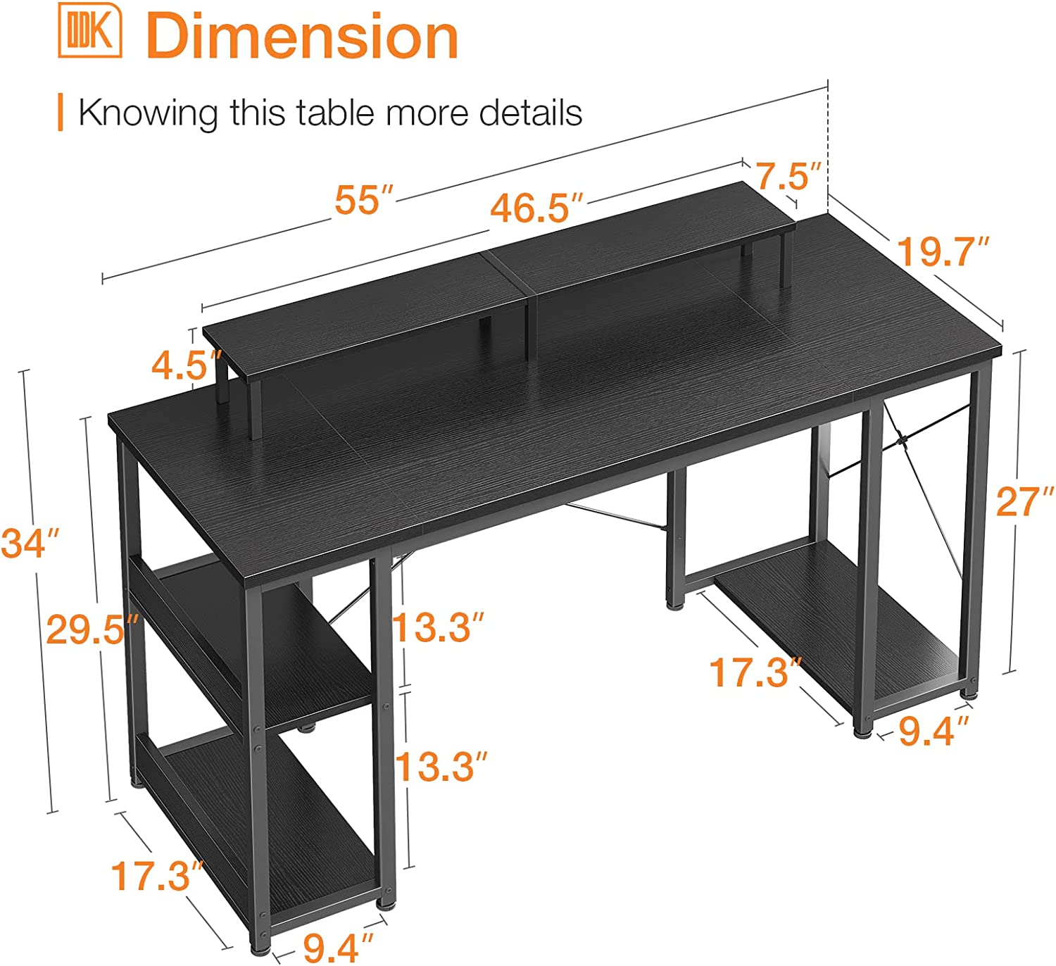 ODK 48 inch Computer Desk with Monitor Shelf and Storage Shelves, Writing Desk, Study Table with CPU Stand & Reversible Shelves, White - Image 3